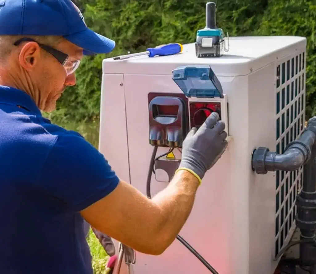 Pool Shack technician servicing a pool heater in Phoenix